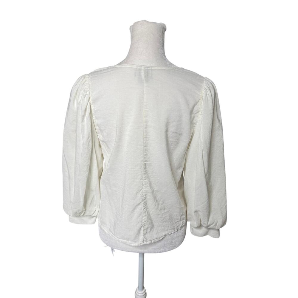 A New Day Cream Balloon Sleeve Blouse XS Romantic Minimal Coastal Workwear Top - Picture 3 of 11